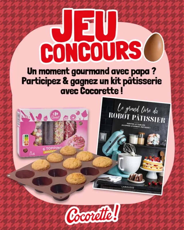 [CONCOURS TERMINÉ]
🥚 JEU CONCOURS SPÉCIAL FÊTE DES PÈRES 🥚
Et si cette année, vous surpreniez votre papa avec un dessert fait maison ? 💛
Cocorette gâte 3 chanceux avec un kit pâtisserie chacun, pour lui faire plaisir (et vous régaler en même temps 😋) !

🎁 À GAGNER – 3 lots pour 3 gagnant·e·s :
📖 1 livre de recettes pour robot pâtissier (180 desserts à tester !)
🍩 2 flexi’moules pour des créations ultra faciles
🌈 1 paquet de décos multicolores pour sublimer vos gâteaux

Pour participer :
1️⃣ Likez ce post
2️⃣ Abonnez-vous à @cocorette
3️⃣ Taguez 2 ami·e·s avec qui vous aimeriez cuisiner

📅 Fin du concours : 27 juin 2025 à 23h59
🎉 3 gagnant·e·s tiré·e·s au sort et annoncé·e·s en commentaire le 1er juillet à 17h

Alors… prêt·e à faire fondre le cœur de votre papa ? 💕

📌 Conditions du concours :
🔹 Concours ouvert uniquement aux résidents en France.
🔹 Une seule participation par personne sera prise en compte.
🔹 Fin du concours : 27 juin à 23h59 (heure française).
🔹 3 gagnant·e·s = 3 lots
🔹Annonce des gagnant-e-s : 1er juillet à 17h (heure française).

Bonne chance à tou·te·s ! 🍀

#JeuConcours #FiersDeNosPoulaillers #FeteDePeres #PatisserieMaison #OeufsPleinAir  #Cocorette #Oeufs
